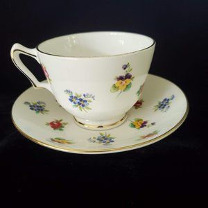 Crown Staffordshire Rose Pansy Bone China Teacup & Saucer